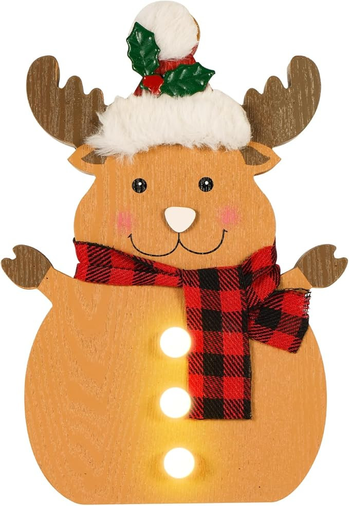 Christmas Decorations for LED Lighted Elk Decor Farmhouse Wooden Tiered Tray Signs Rustic Holiday... | Amazon (US)