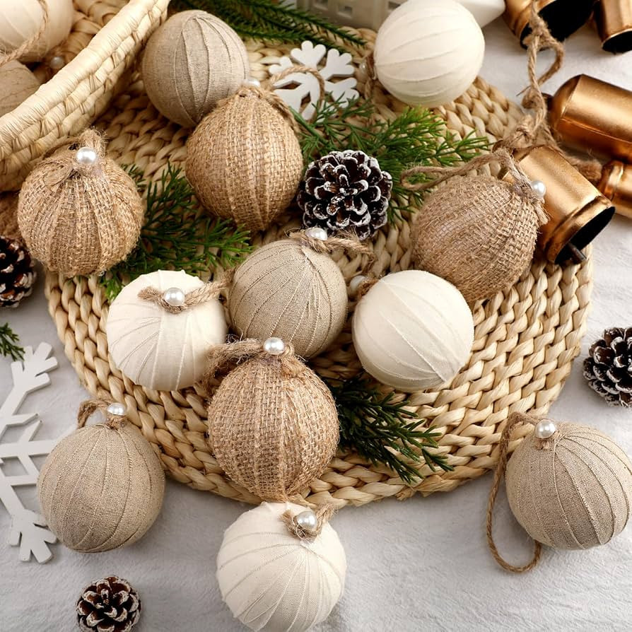 Syhood 12 Pcs Rustic Christmas Ball 2.36 Inch Neutral Farmhouse Christmas Tree Ornaments Shatterp... | Amazon (US)
