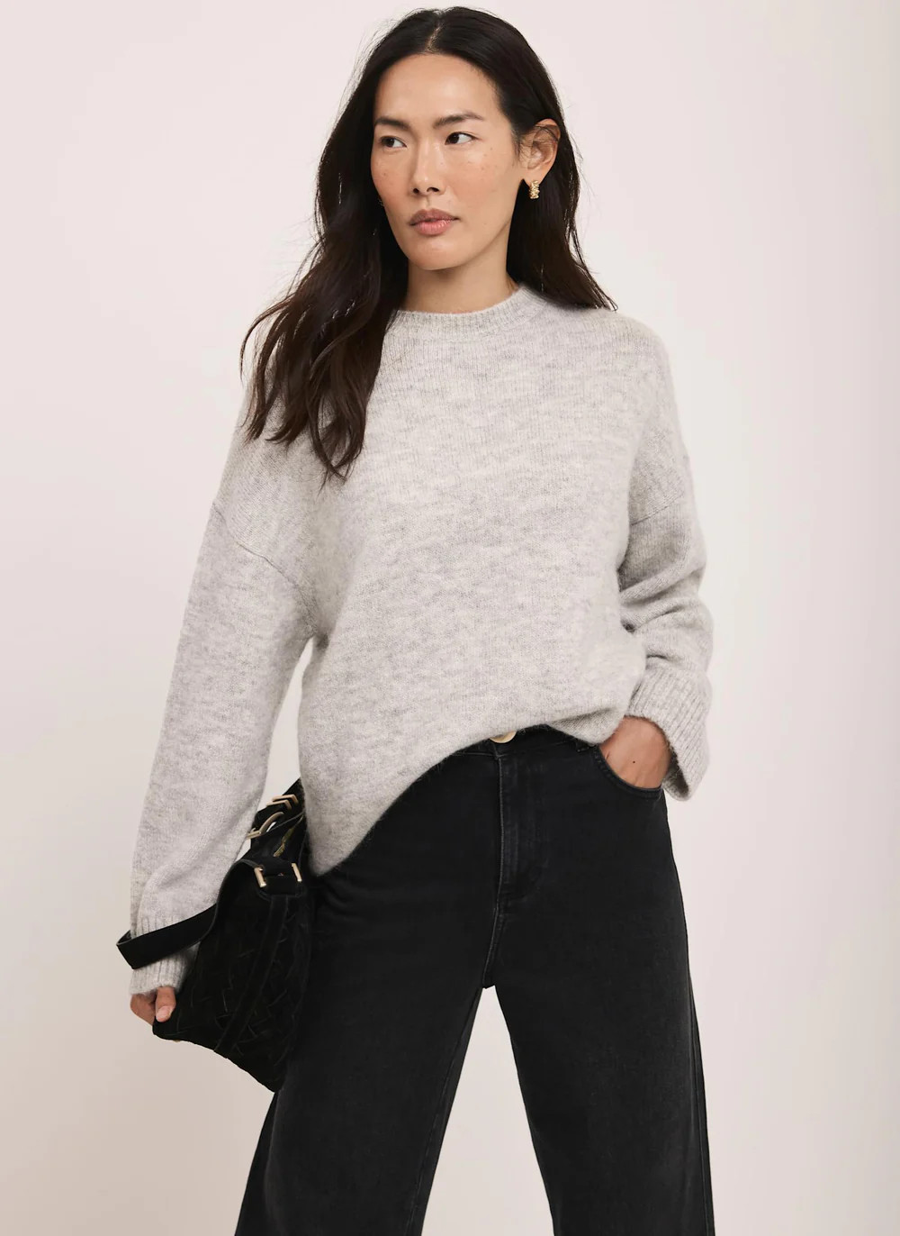 Grey Wool Blend Longline Jumper | Mint Velvet