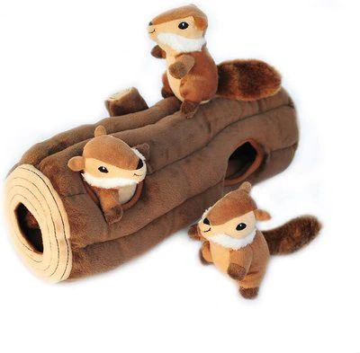 ZippyPaws Burrow Squeaky Hide & Seek Plush Dog Toy, Log & Chipmunks | Chewy.com