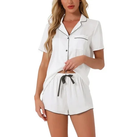 DARING DIVA Women s Satin Front Single Pocket Pajamas Sets M White Pattern 1 | Walmart (US)