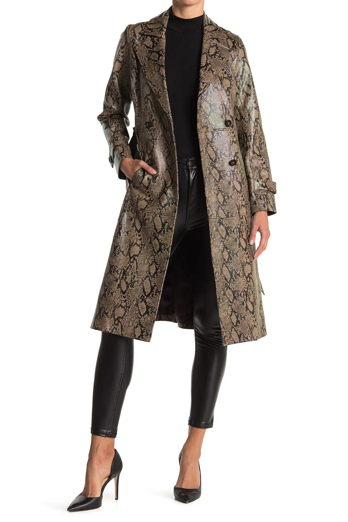 FRAME Emossed Snake Print Leather Trench Coat at Nordstrom Rack | Hautelook