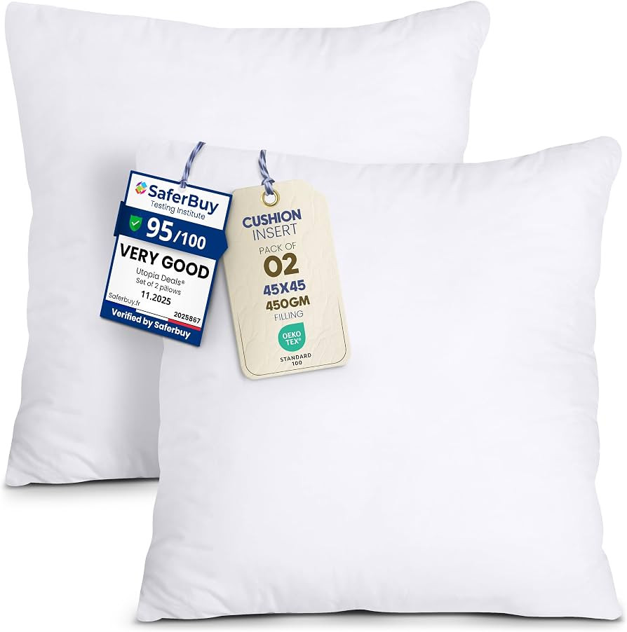 Utopia Bedding Cushion Inserts 45cm x 45cm (18x18 inch) Pack of 2 Hollowfibre Inner Pads for Sofa... | Amazon (UK)