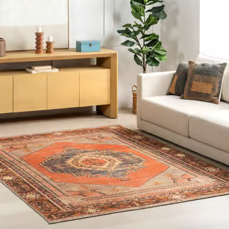 Rugs USA Orange Basili Printed Tribal Medallion Flatweave rug - Southwestern Rectangle 7' 10"" x 10' | Rugs USA