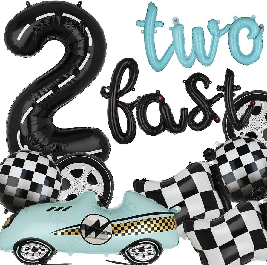 Two Fast Birthday Decorations 40 Inch Racetrack Number Balloons 2 Black Two Fast Letter Banner Ba... | Amazon (US)