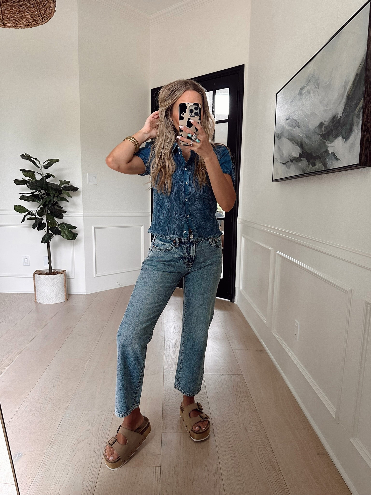 Sale alert‼️ these jeans are 40% off and going quick. Paired with this darling smocked denim top 😍

Wearing my tts in both (small // 27) 

5’5” // 120 lbs

#LTKootd #LTKdayinmylife #LTKmomlife