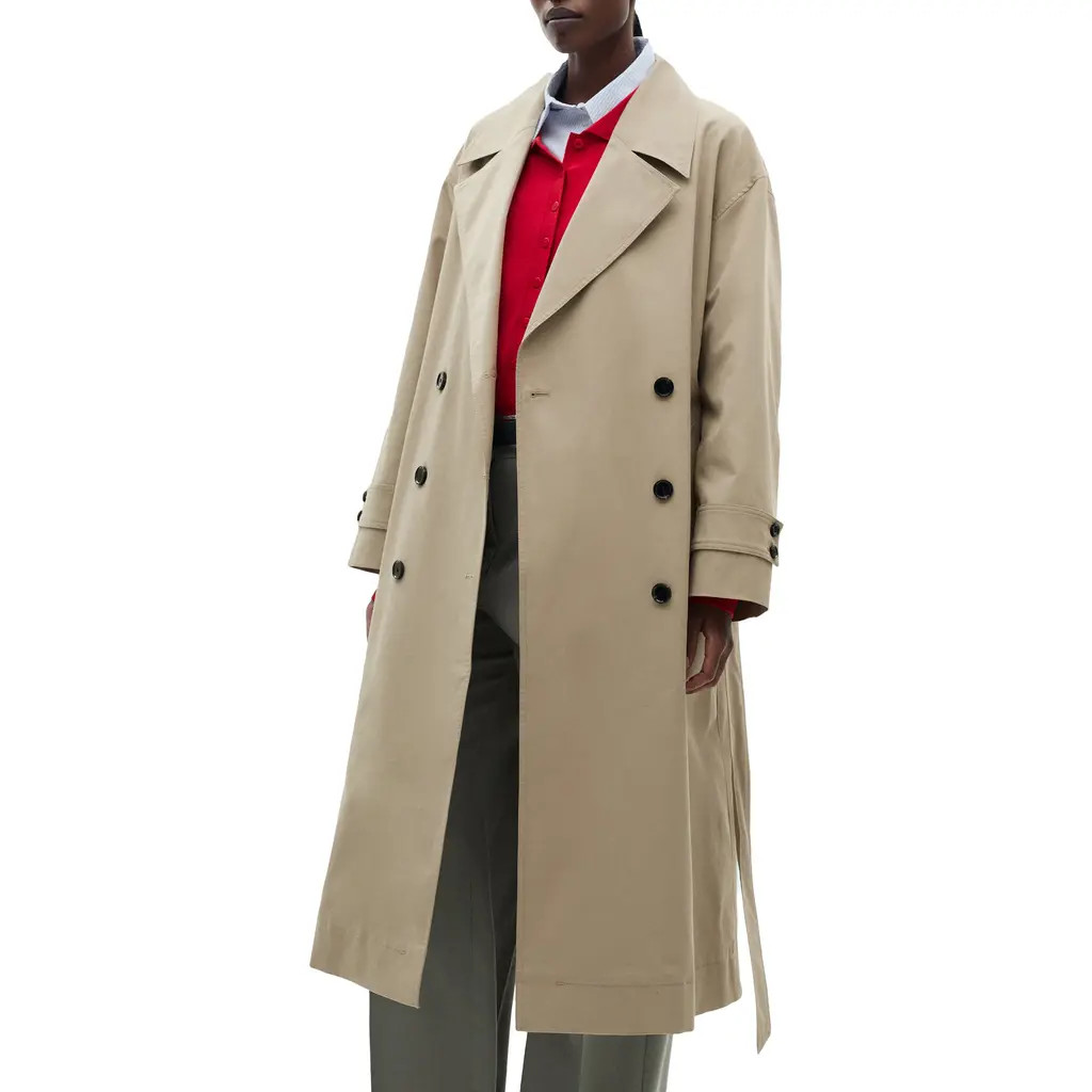 MANGO Oversize Tie Waist Double Breasted Trench Coat in Khaki at Nordstrom Rack, Size 2 X | Nordstrom Rack