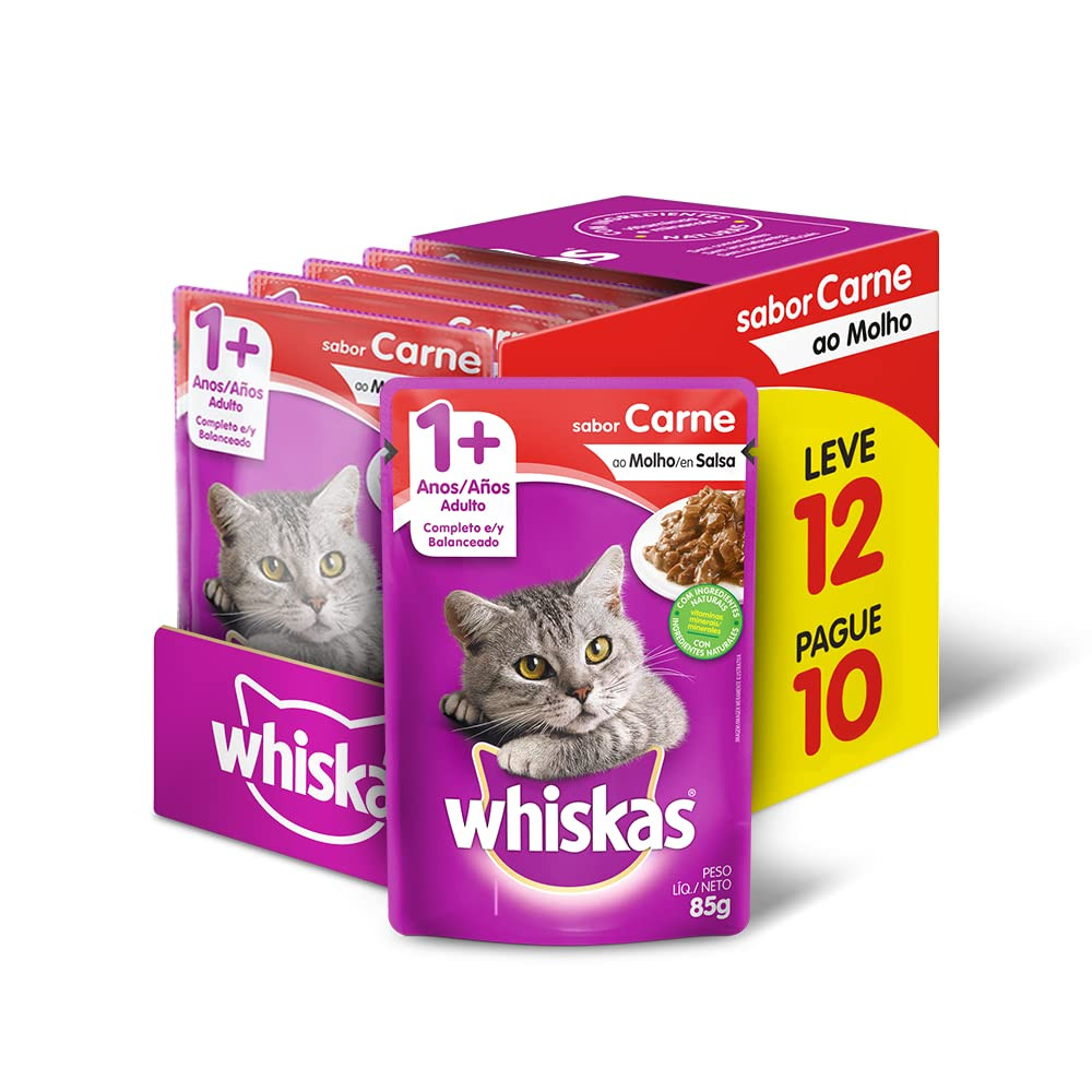 whiskas Ração Úmida Whiskas Sachê Carne Ao Molho Para Gatos Adultos - Leve 12 Pague 10 | Amazon (BR)