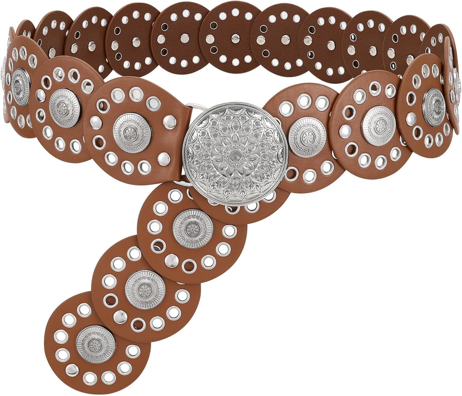 WHIPPY Western Belts for Women Vintage Disc Waist Belts Concho Leather Belts Boho Waist Belt for Dress Jeans | Amazon (US)