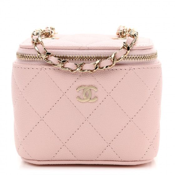 CHANEL Caviar Quilted Mini Vanity Case With Chain Light Pink | FASHIONPHILE (US)