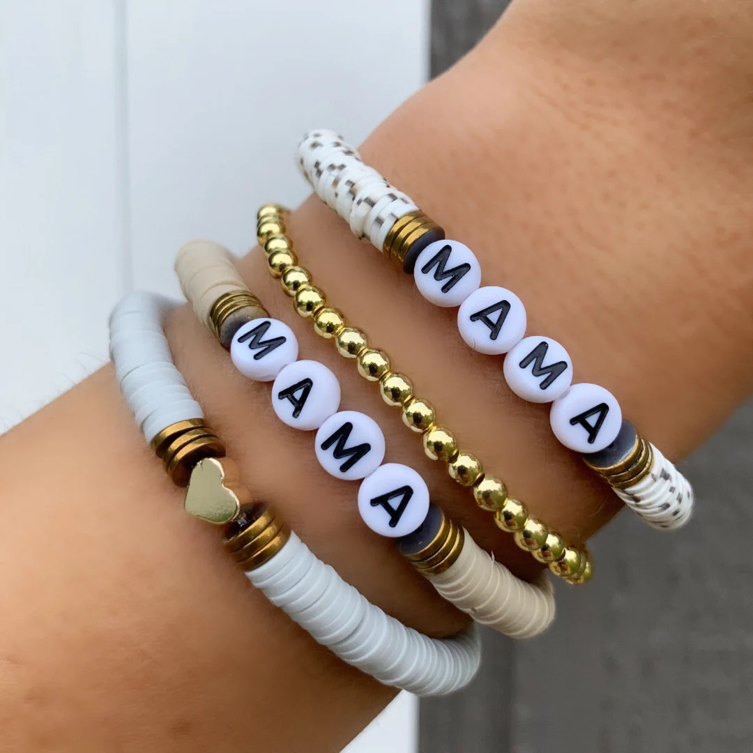 Mocha Sprinkles Collection | Heishi Disc Personalized Beaded Name Bracelets | Stackable Disc Brac... | Etsy (US)