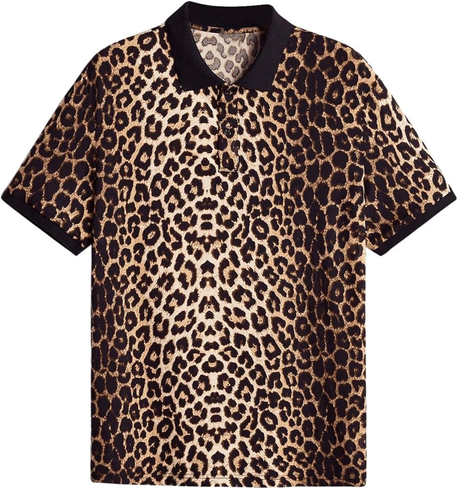 SweatyRocks Men's Leopard Print Polos Shirts Vintage Short Sleeve Golf Shirt | Amazon (US)