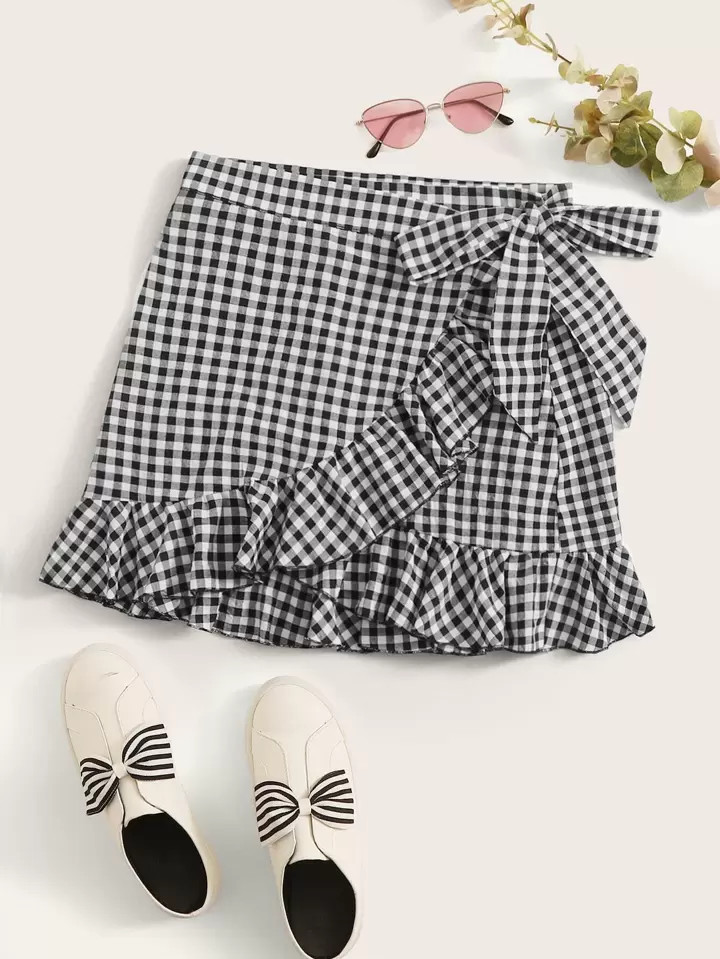 SHEIN WYWH Zwart & wit Boho Gingham Rok Geknoopt | SHEIN