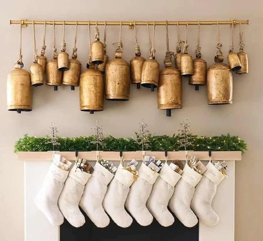 RW Rustic Hanging Bells - Set of 15, Handmade Indian Brass with Golden Color, Vintage Style for C... | Amazon (US)