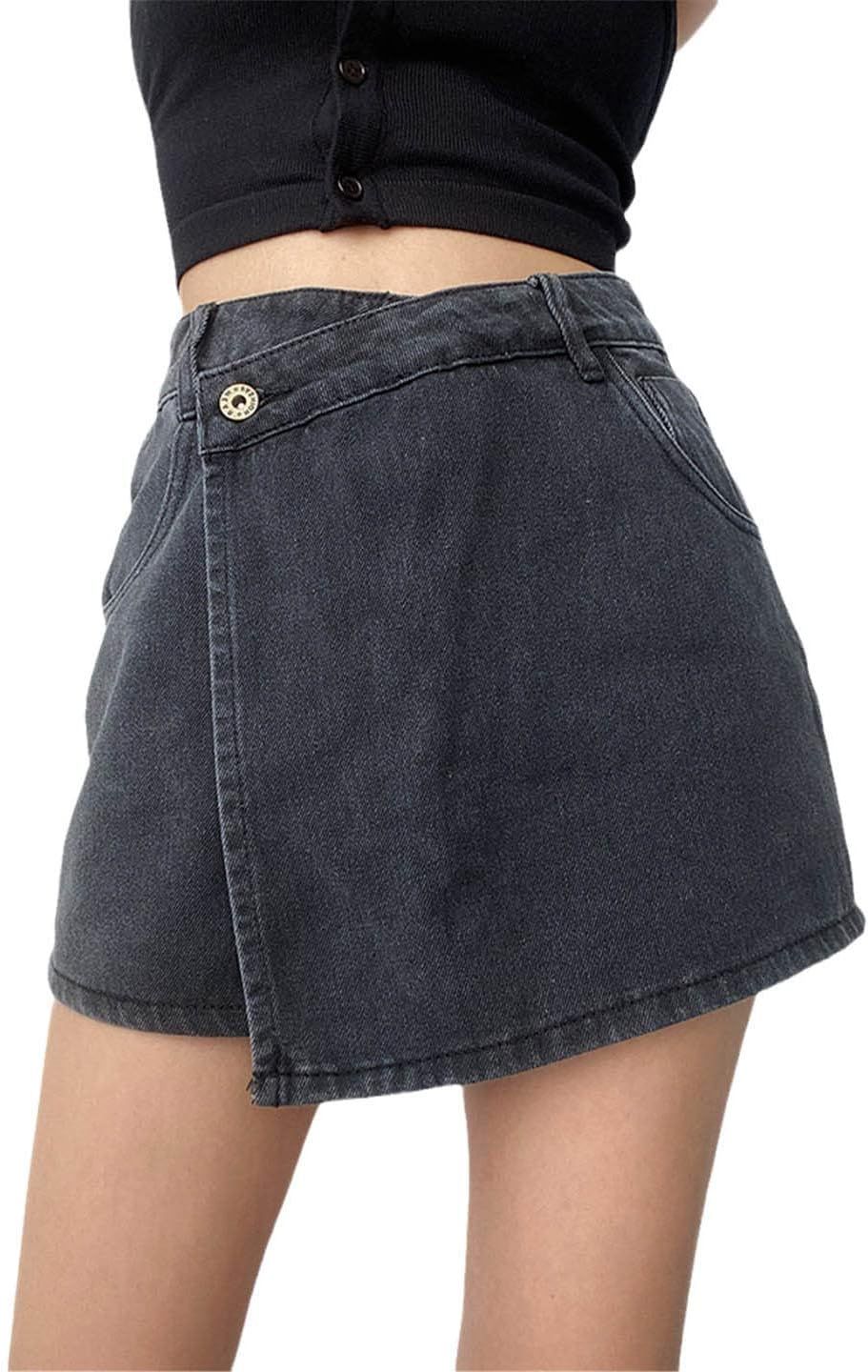 Women's Mid Waist Denim Skirts Frayed A-Line Denim Skirts Summer Slim Fit Bag Hip Jeans Skirts | Amazon (US)