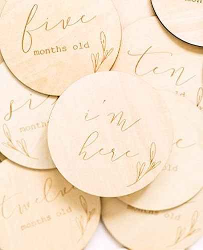 Baby Milestone Cards/Baby Milestone Plaques - Vintage Leaf Design - Engraved in Natural Wood - Ba... | Amazon (US)