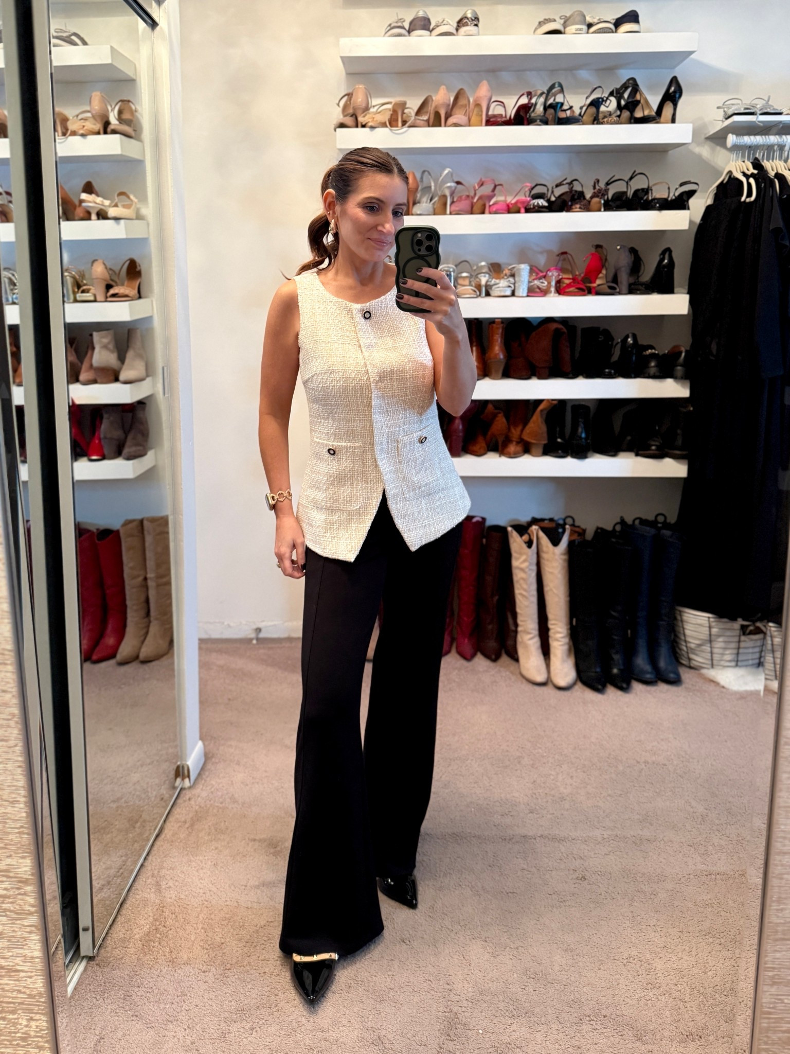 What I wore to work today, workwear outfit, casual outfit, designer inspired tweed vest, black dress pants, black flats, easy outfit  

#LTKSaleAlert #LTKWorkwear #LTKootd