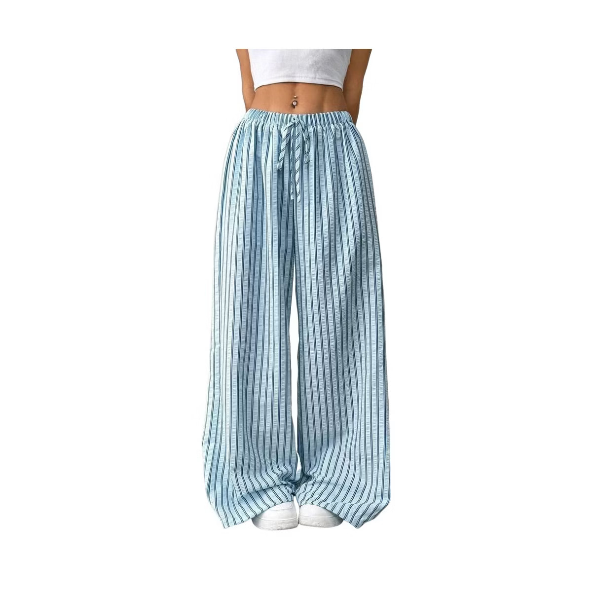 Women Palazzo Pants Striped Pleated Wide Leg Pants High Waisted Drawstring Trousers | Target