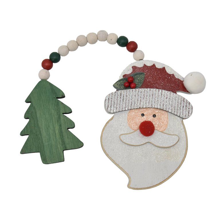 Holiday Time White and Green Wood Santa Claus with Tree Charm Hanging Decor, 9" | Walmart (US)