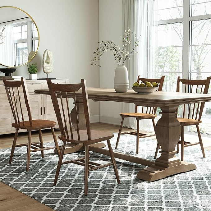 Wooden Dining Chairs Set of 4, Windsor Dining Chairs with Spindle High Back & Solid Wood Legs, Fa... | Amazon (US)