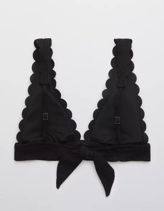 Aerie Waffle Scalloped Tie Longline Triangle Bikini Top | Aerie