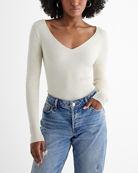 Silky Soft Fitted Ribbed Double V-Neck Sweater | Express