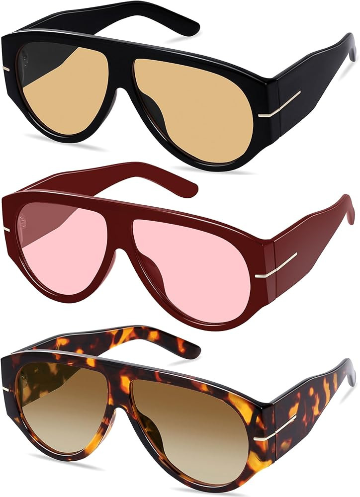 Oversized Retro Aviator Sunglasses for Women Men Trend 70s Thick Classic Vintage Style Sun Glasse... | Amazon (US)