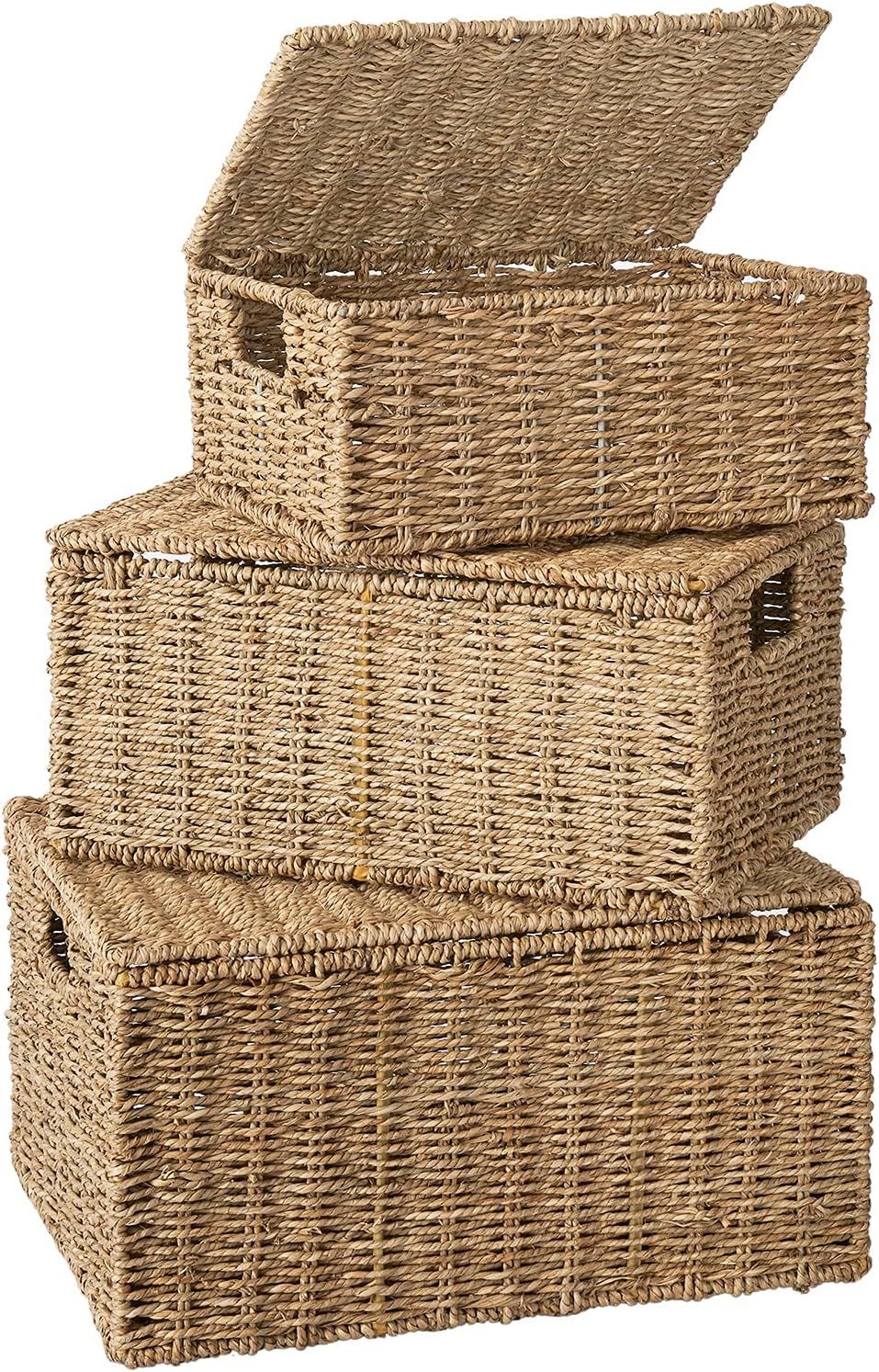 Artera Rectangular Wicker Storage Basket with Lid and Insert Handles, Decorative and Functional S... | Amazon (US)