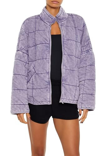 Forever 21 Women's Quilted Zip-Up Jacket, Lavender | Amazon (US)