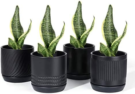 POTEY 053502 Plant Pots with Drainage Holes & Saucer - 4.2 Inch Glazed Ceramic Modern Planters In... | Amazon (US)