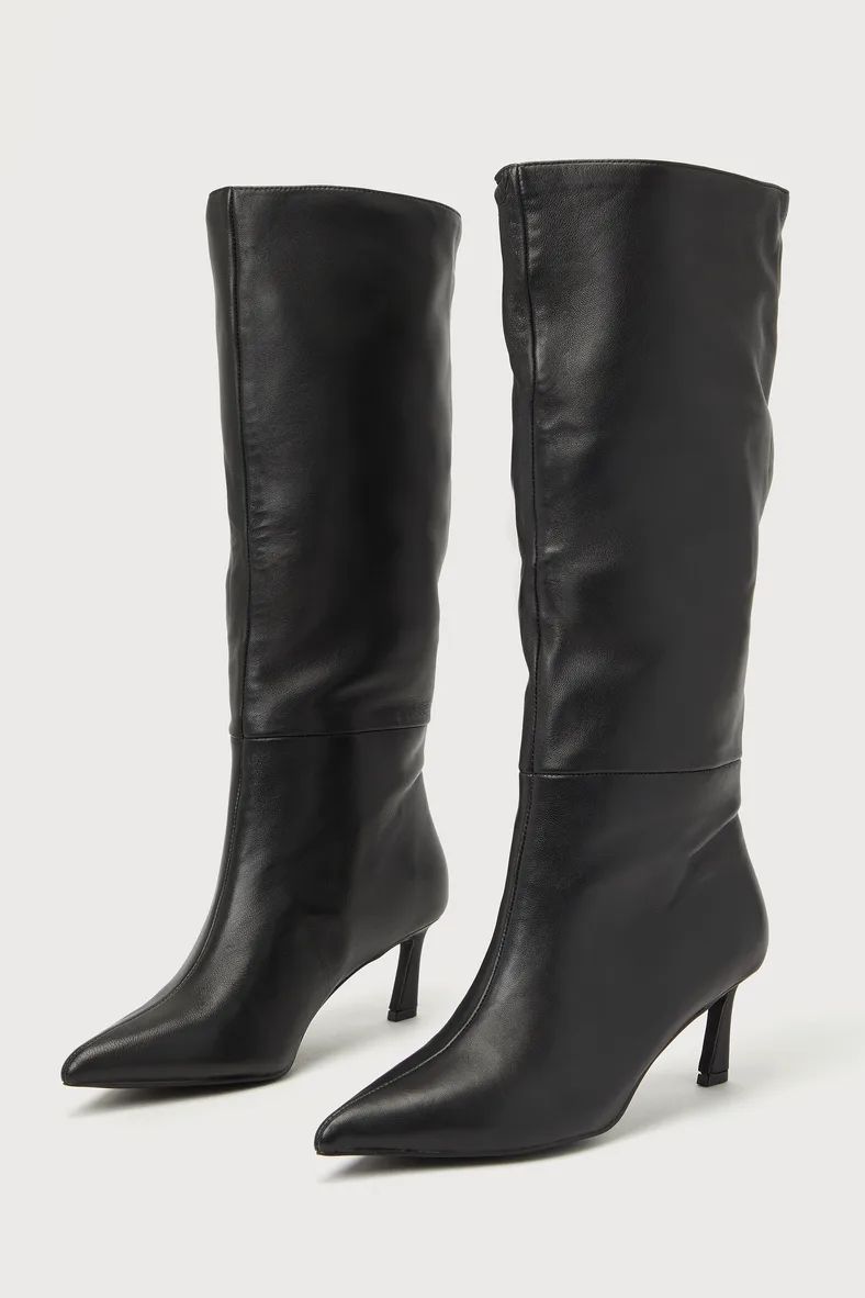 Lavan Black Leather Kitten Heel Knee-High Boots | Lulus