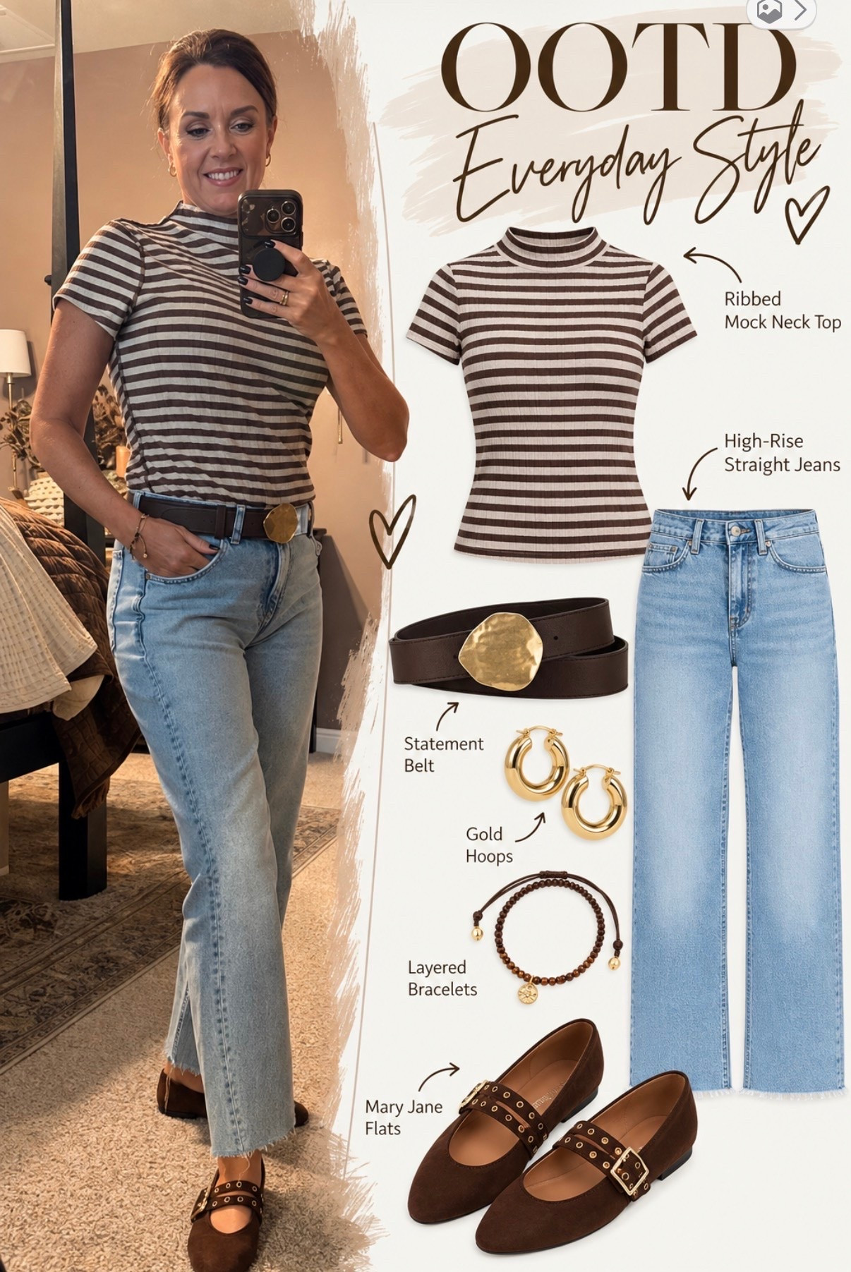 Everyday early fall style, stripe tshirt, brown accessories, gold accessories, Maryjane shoes

#LTKootd #LTKSeasonal #LTKdayinmylife