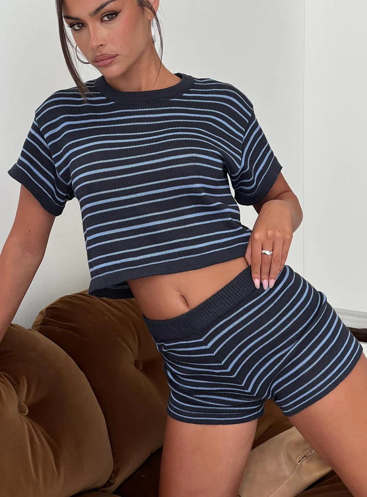 Arlynn Knit Micro Shorts Blue Stripe | Princess Polly US