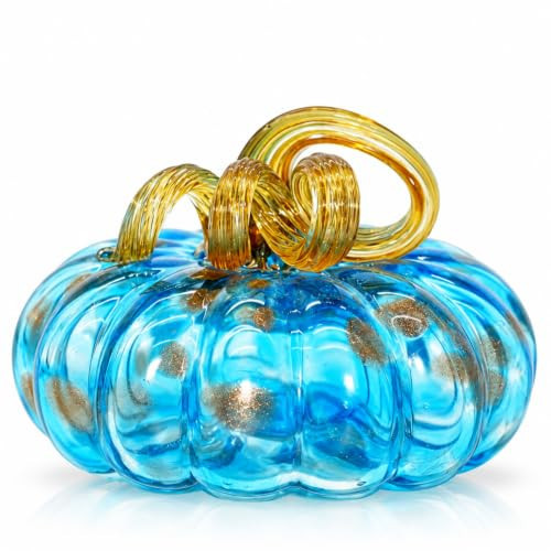 Stella Baicø 5.1" Hand Blown Glass Pumpkins Figurines for Halloween Thanksgiving Fall Harvest Decoration, Large Crystal Glass Pumpkin Gifts (Aquamarin) | Amazon (US)