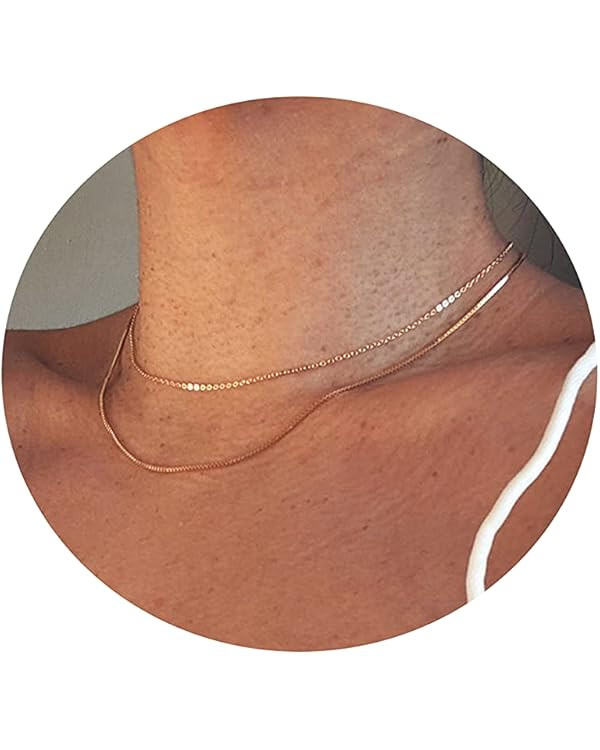 Tasiso Herringbone Choker Necklace Set Double Layer Snake Chain Herringbone Chain Necklace Layeri... | Amazon (US)