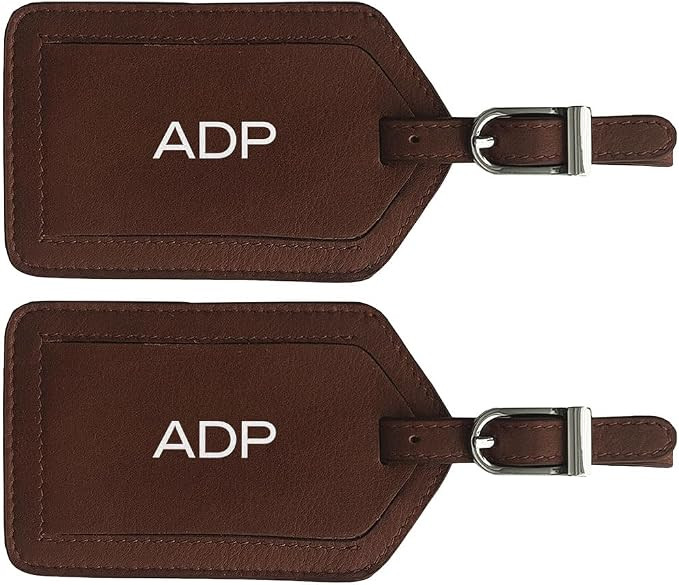 Personalized Monogrammed Leather Luggage Tags - 2 Pack | Amazon (US)