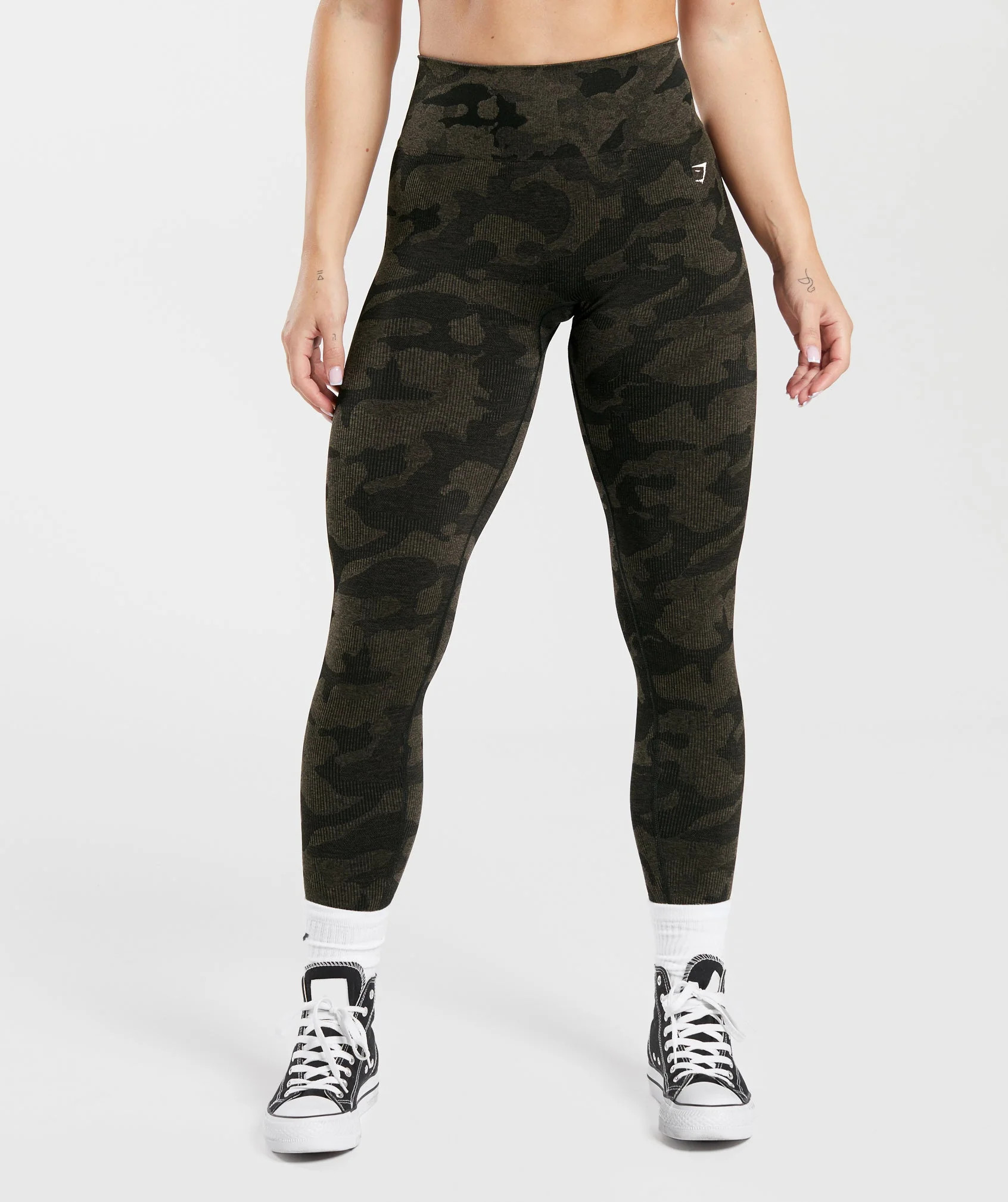 Gymshark Adapt Camo Seamless Ribbed Leggings - Black/Camo Brown | Gymshark CA
