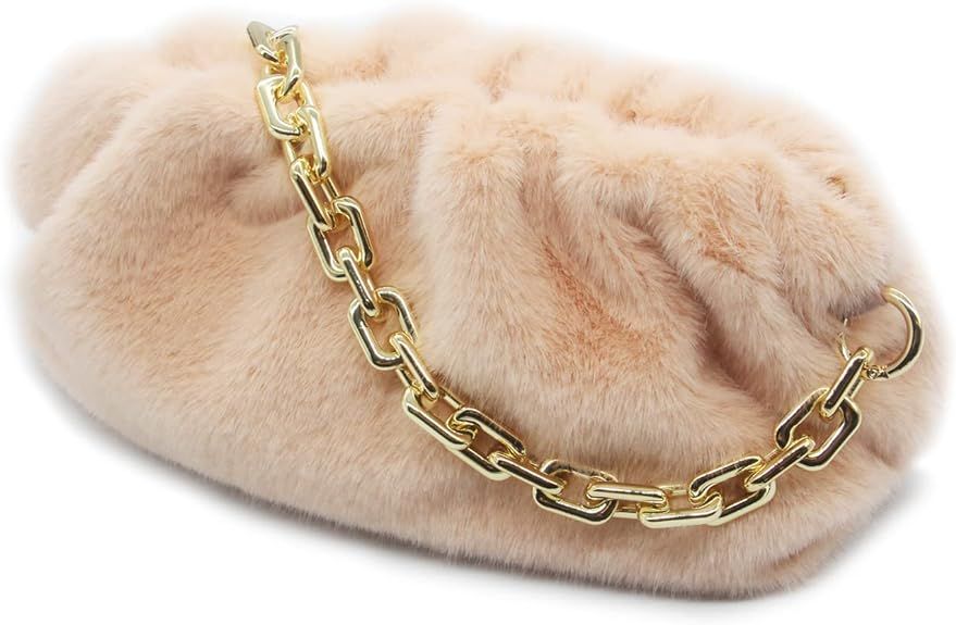 Women cloud-shape dumpling bags | Faux Fur and Fuzzy clutch purses | zinc alloy Shoulder Strap Ev... | Amazon (US)
