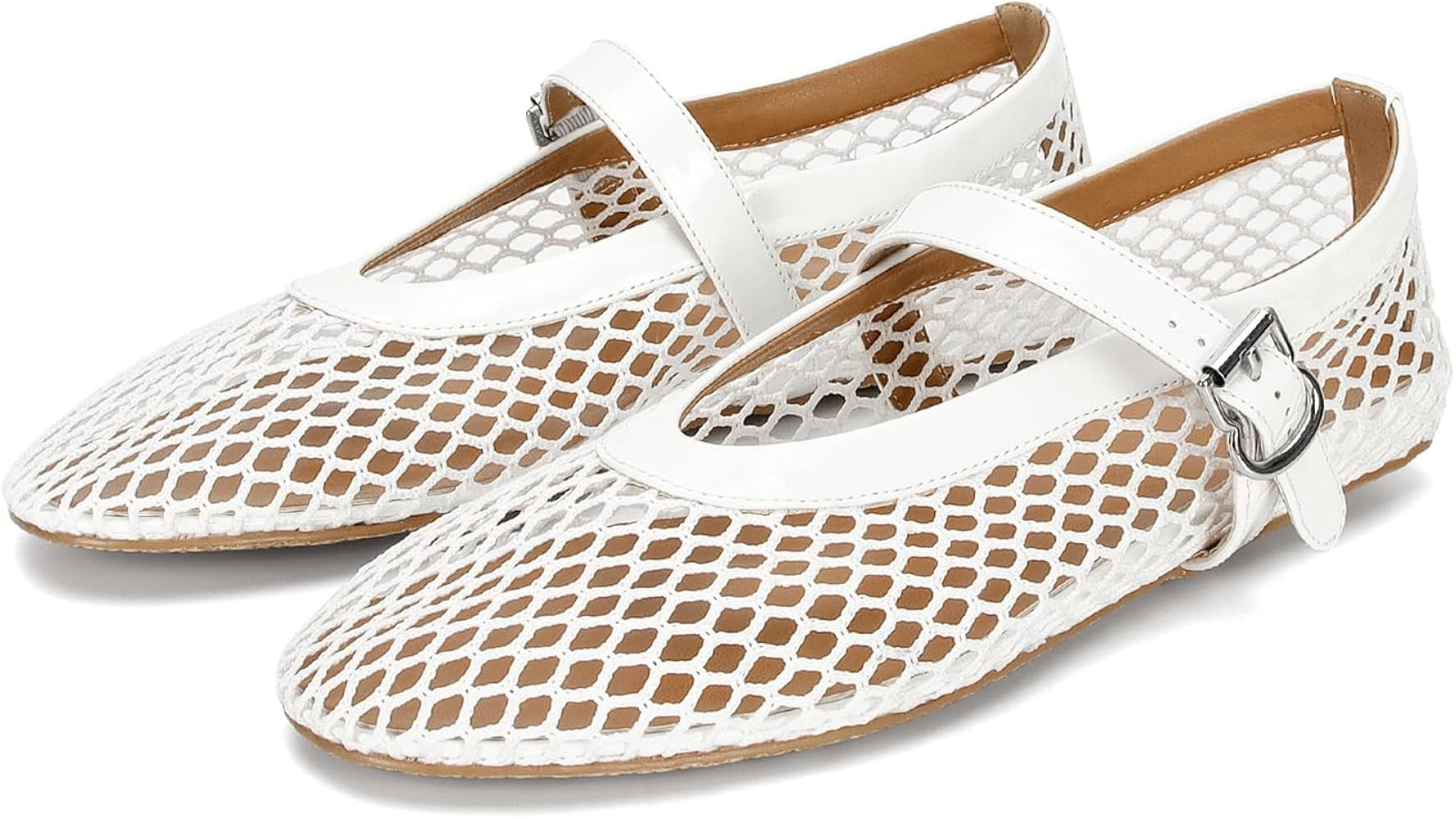 DOEYG Mesh Ballet Flats for Women Buckle Strap Comfy Casual Office Fishnet Ballerina Flat Shoes | Amazon (US)