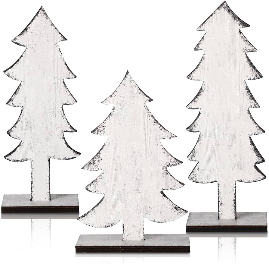 Meooeck 3 Pcs White Wood Christmas Trees Tabletop Rustic Christmas Decor Farmhouse Centerpieces D... | Amazon (US)