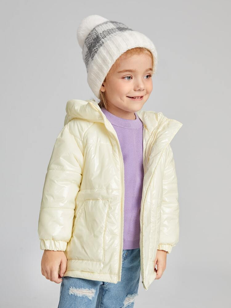 SHEIN Toddler Girls Letter Graphic Raglan Sleeve Puffer Coat | SHEIN