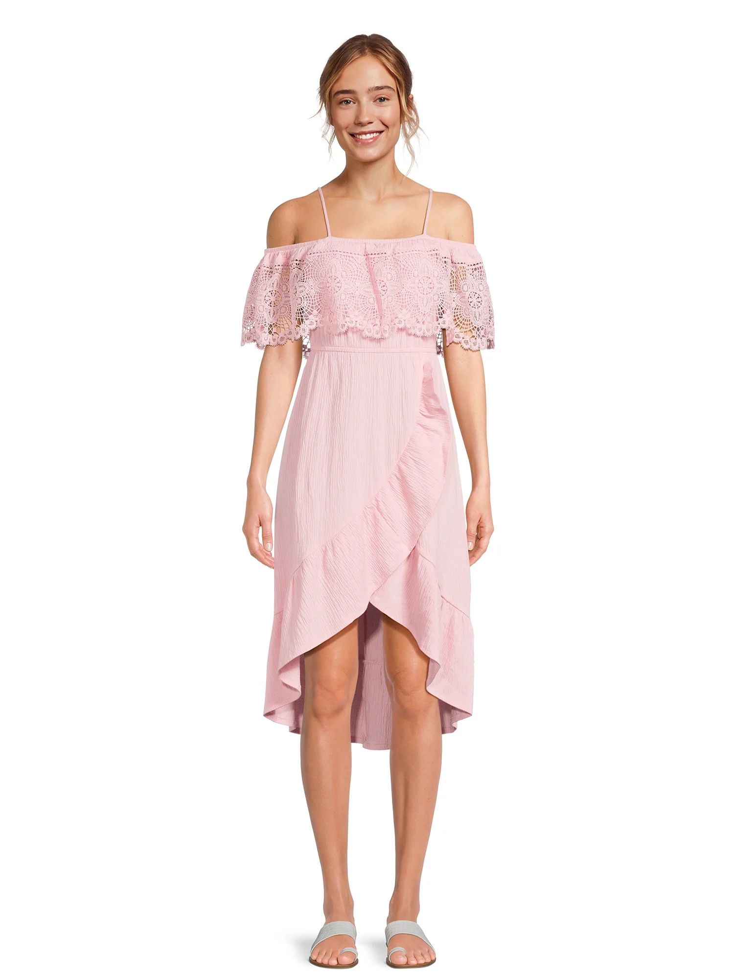 No Boundaries Juniors Off the Shoulder Ruffle Dress | Walmart (US)