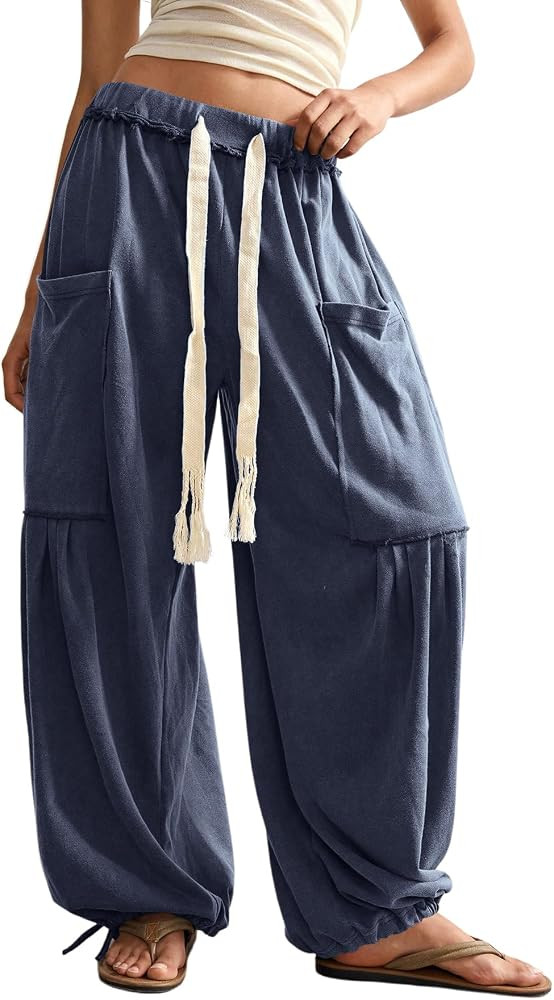 RoseSeek Women's Baggy Boho Harem Pants Wide Leg Sweatpants with Pockets | Amazon (US)