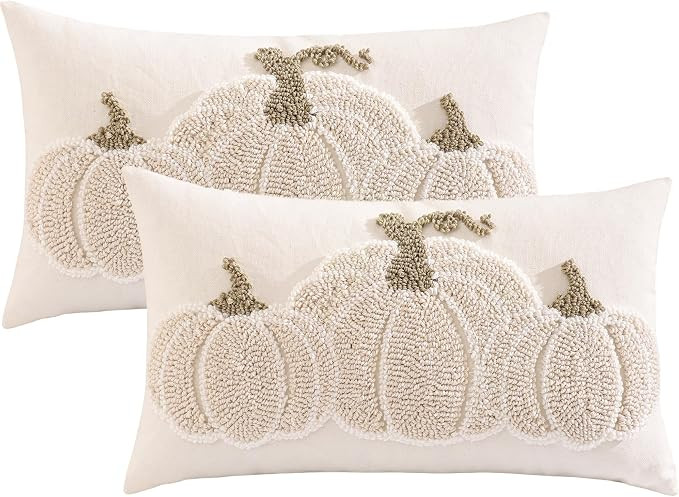 Halloween Fall Throw Pillow Covers 12x20 Set of 2 Beige Pumpkin | Exquisite Embroidery,3D,Thanksg... | Amazon (US)