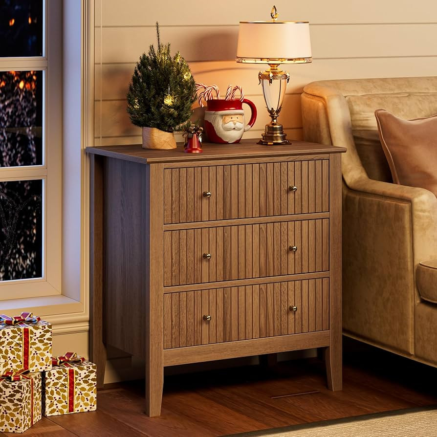 Apetaccat Night Stand, Fluted 3 Drawer Wide Farmhouse Nightstand with Gold Handle, Modern Wooden ... | Amazon (US)