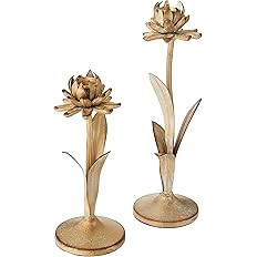 Creative Co-Op Cut Metal Flower Shaped Taper Distressed Gold Finish (Set of 2 Sizes) Candle Holde... | Amazon (US)