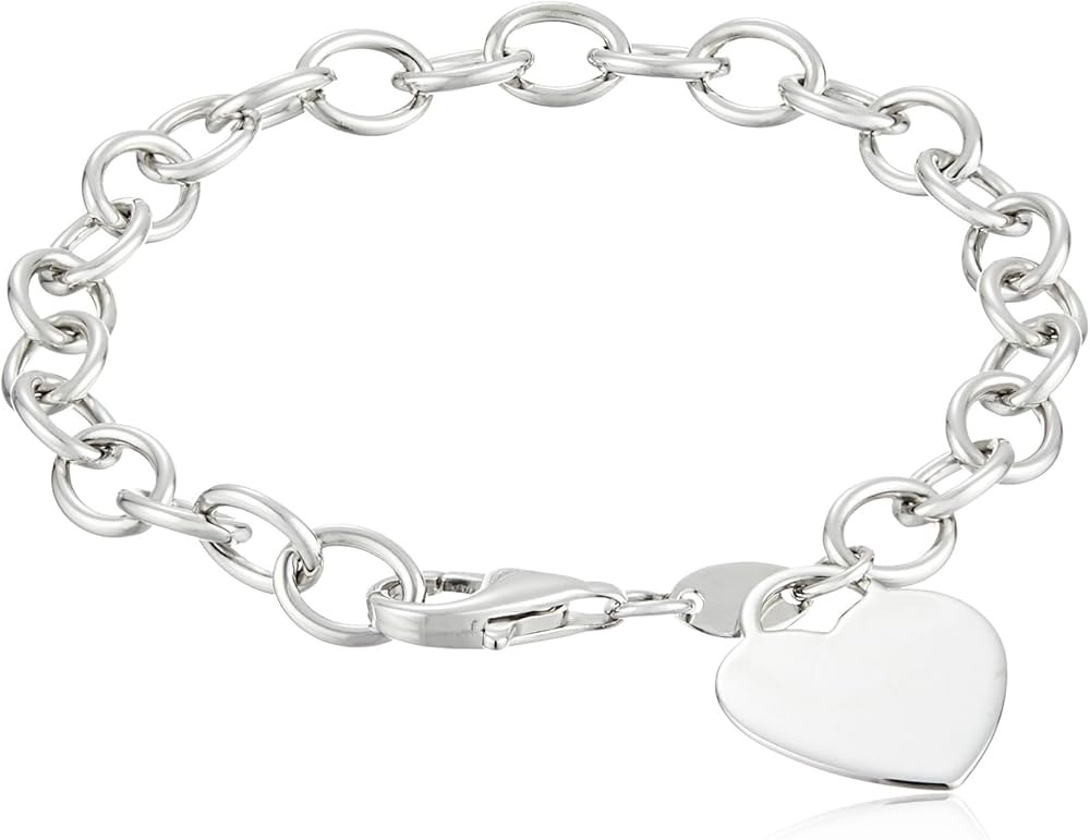 Amazon Collection Sterling Silver Heart Tag Bracelet, 7.5" | Amazon (US)