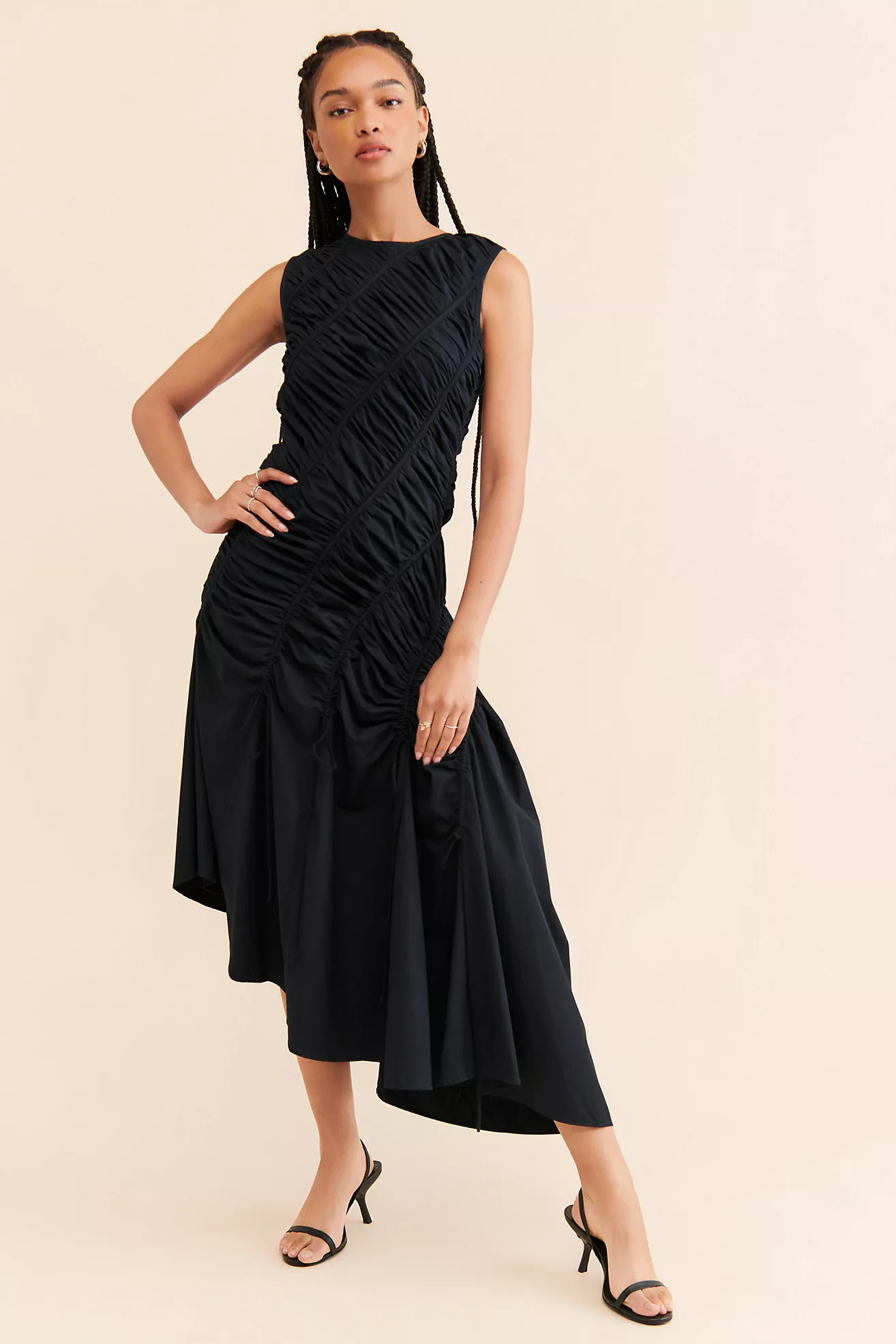 Let Me Be Ruched Asymmetrical Hem Midi Dress | Anthropologie (US)