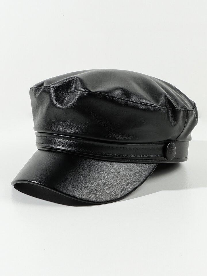 1pc Women's Pu Leather Newsboy Hat Duckbill Cap With Brim, Suitable For Daily Wear | SHEIN