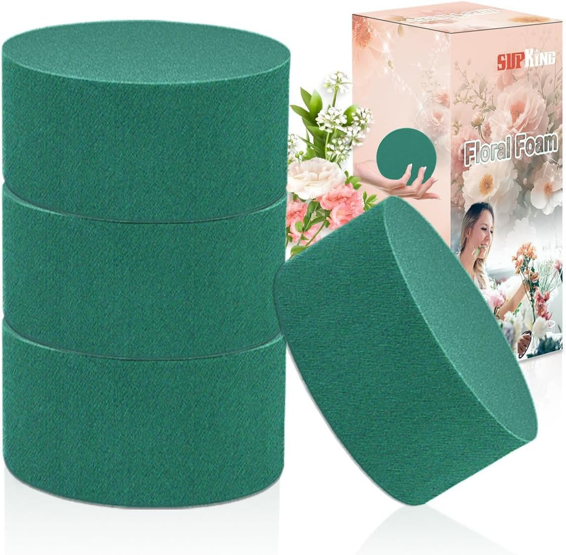 SupKing 4Pcs Floral Foam Round 3.2" Green Wet Dry Flower Foam Blocks Florist Plant Foam for Artif... | Amazon (CA)
